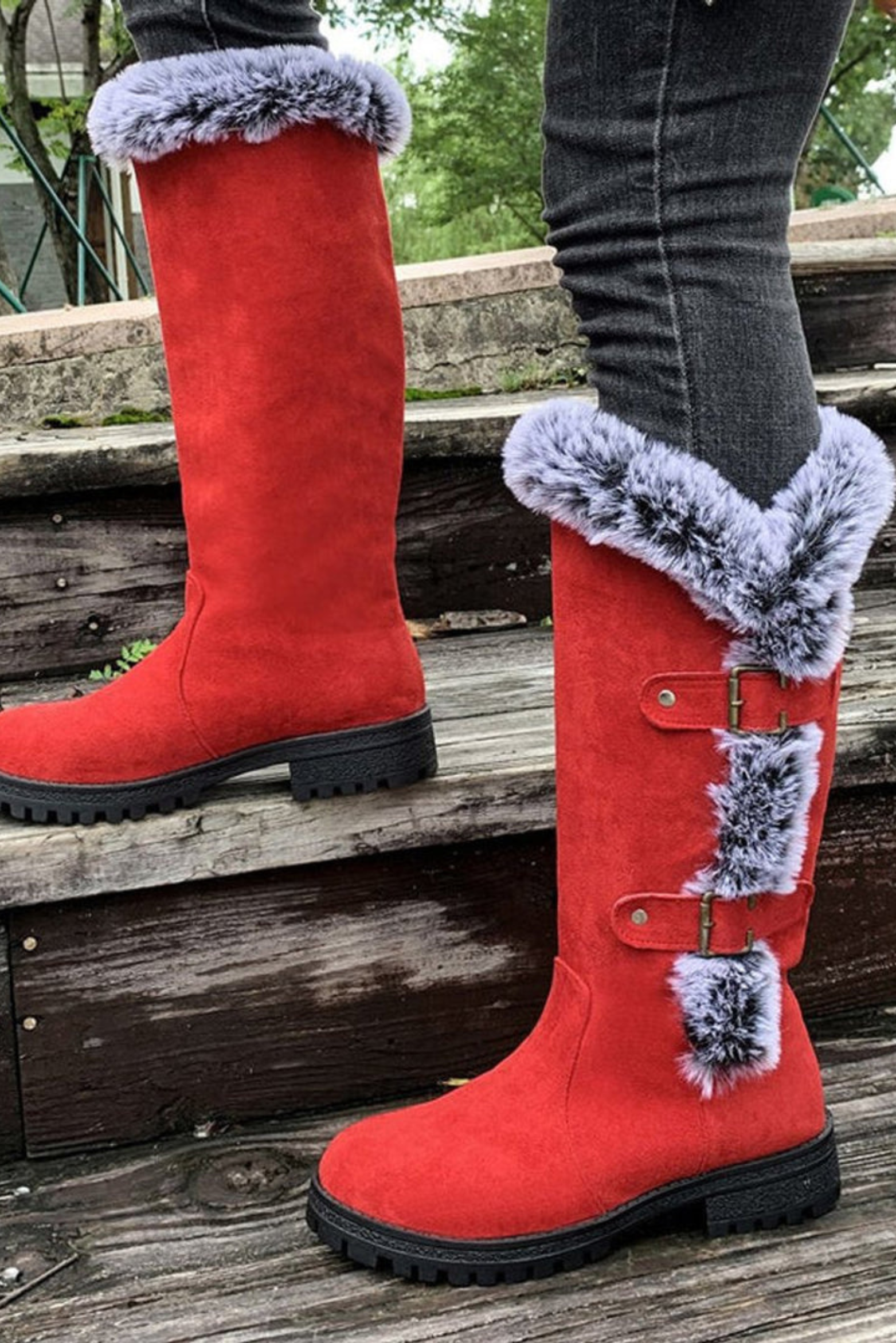 Women's Faux Suede Fur Lined Knee High Winter Boots