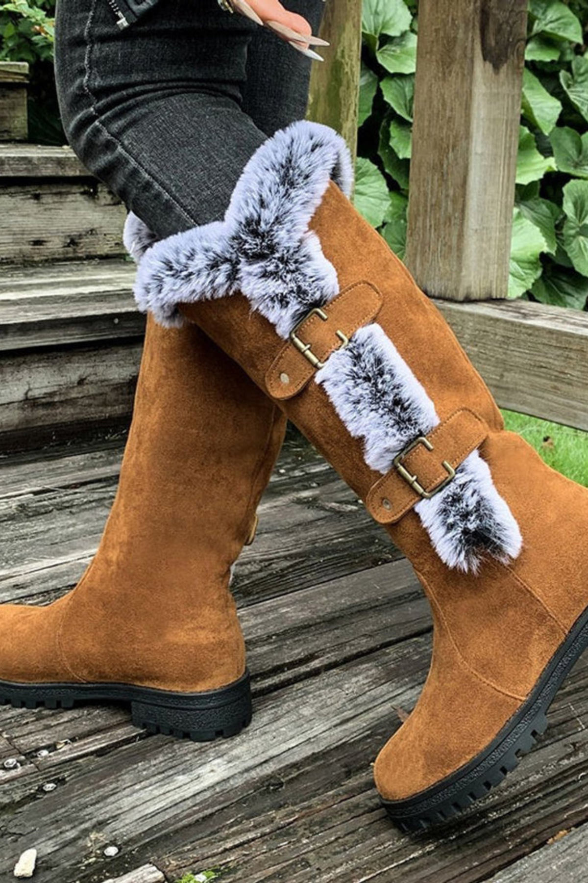 Women's Faux Suede Fur Lined Knee High Winter Boots
