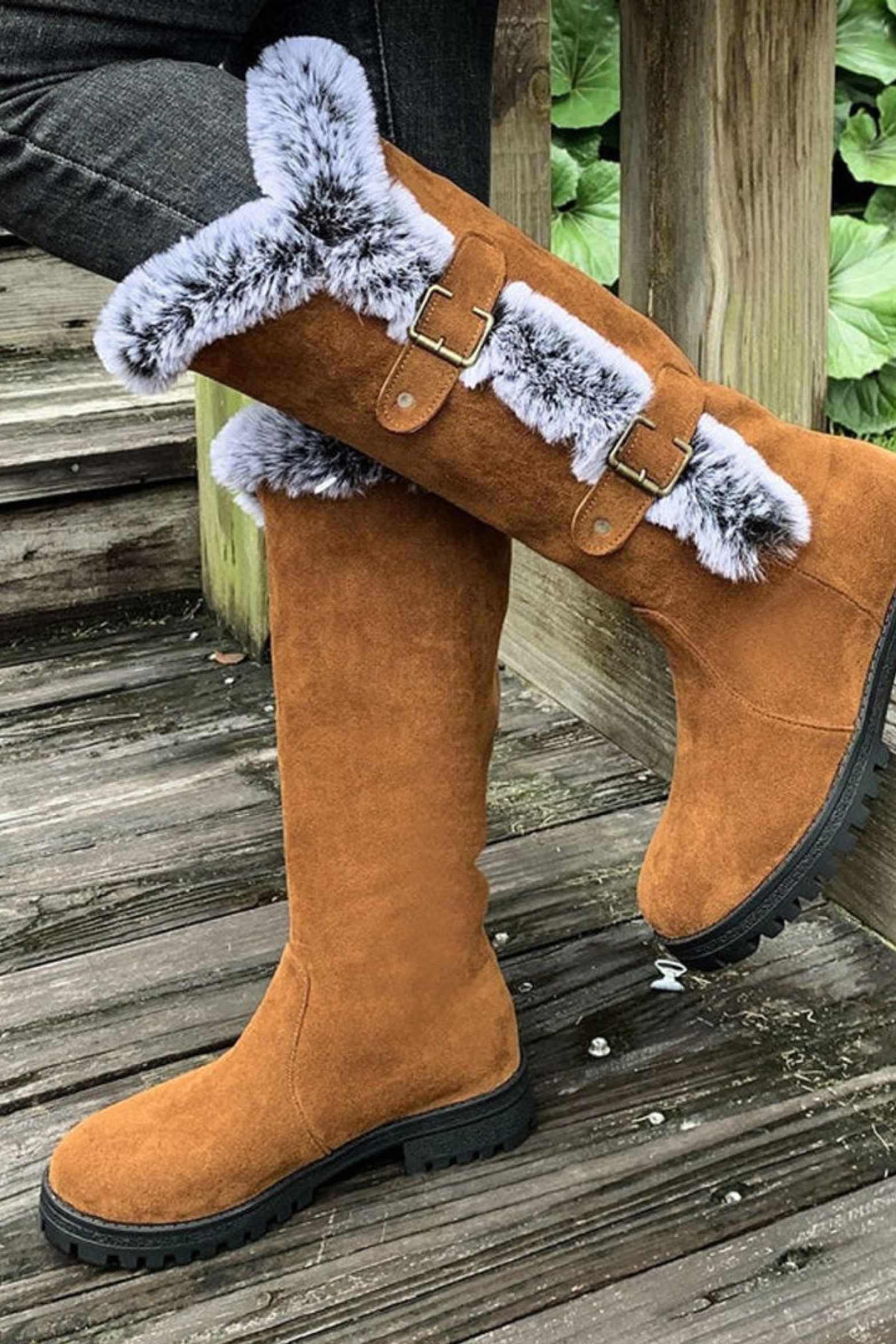 Women's Faux Suede Fur Lined Knee High Winter Boots