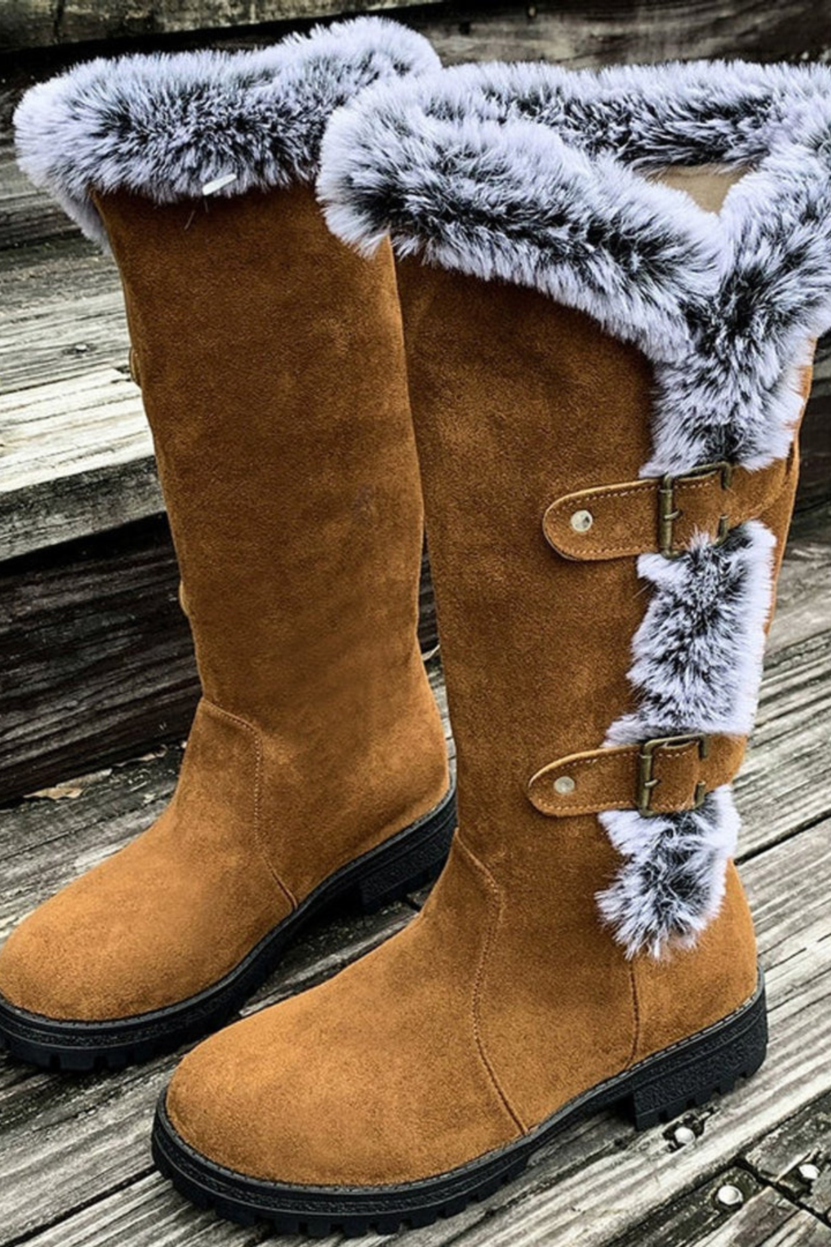 Women's Faux Suede Fur Lined Knee High Winter Boots