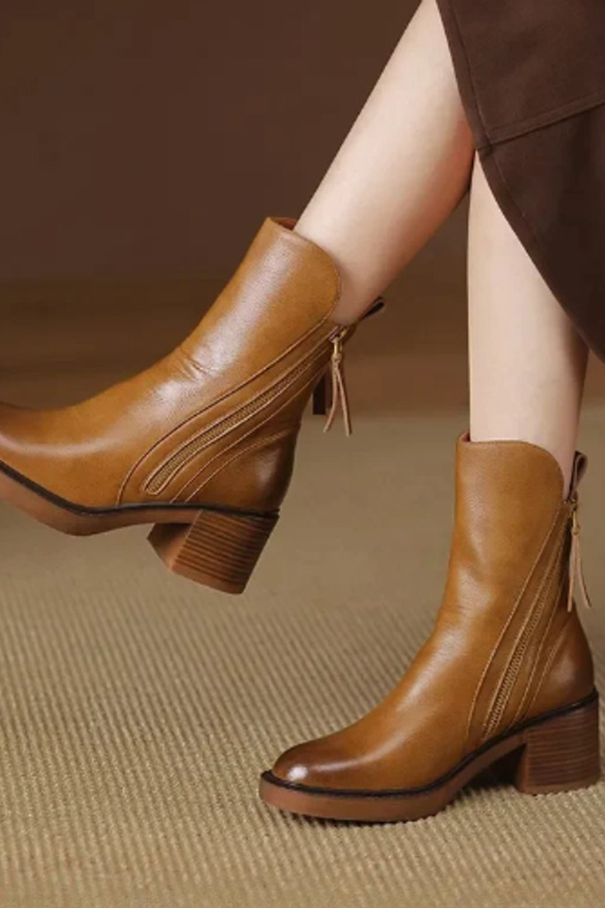 Women's Pointed Toe Ankle Boots with Side Zip Block Heel