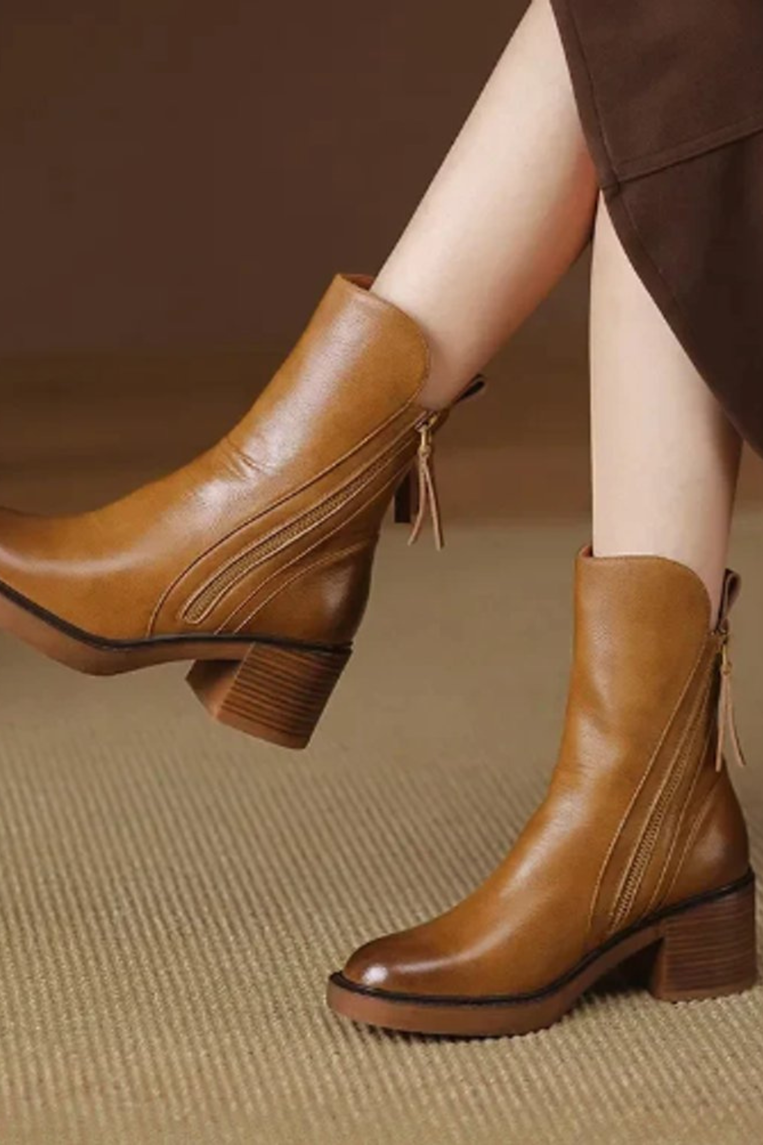 Women's Pointed Toe Ankle Boots with Side Zip Block Heel
