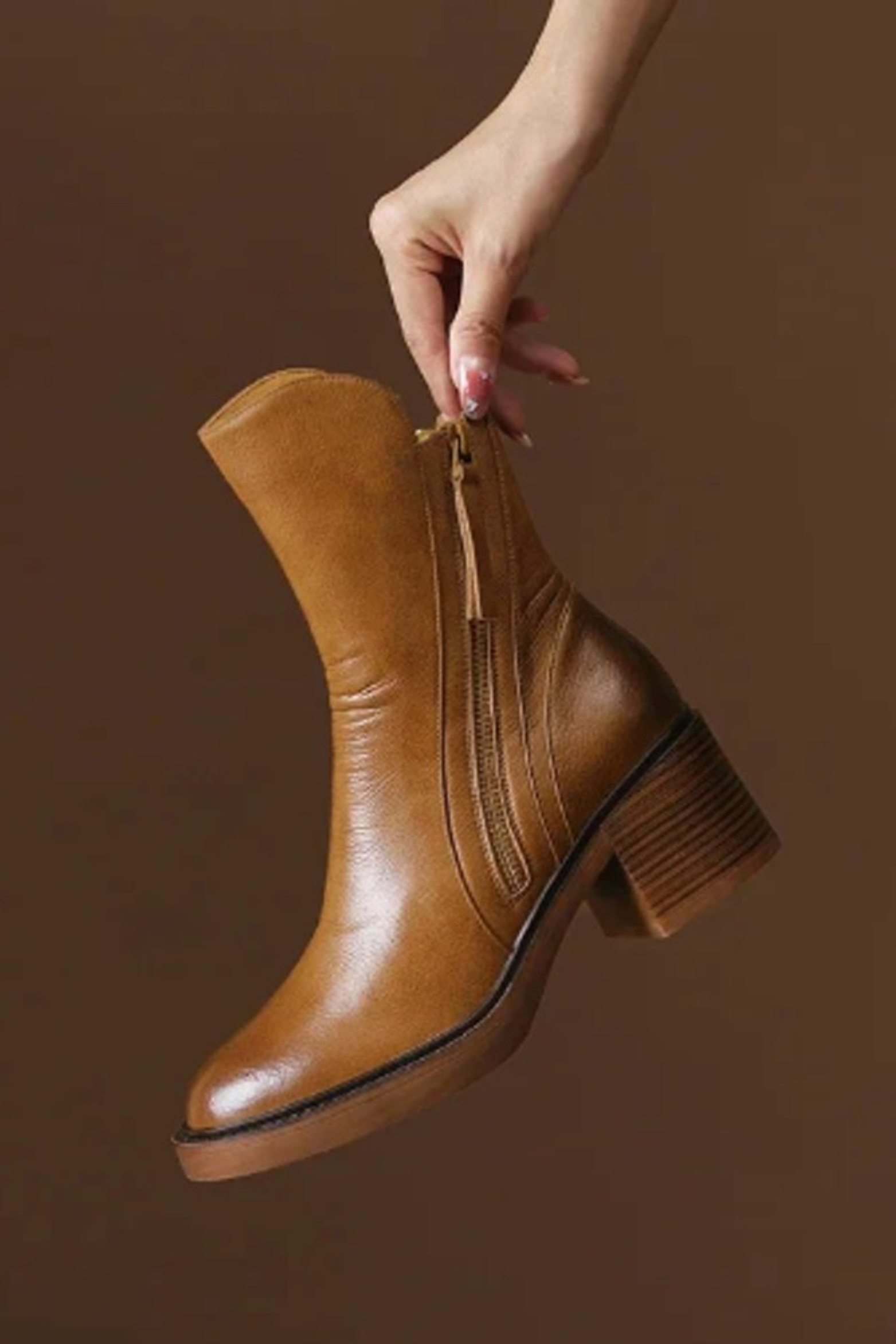 Women's Pointed Toe Ankle Boots with Side Zip Block Heel