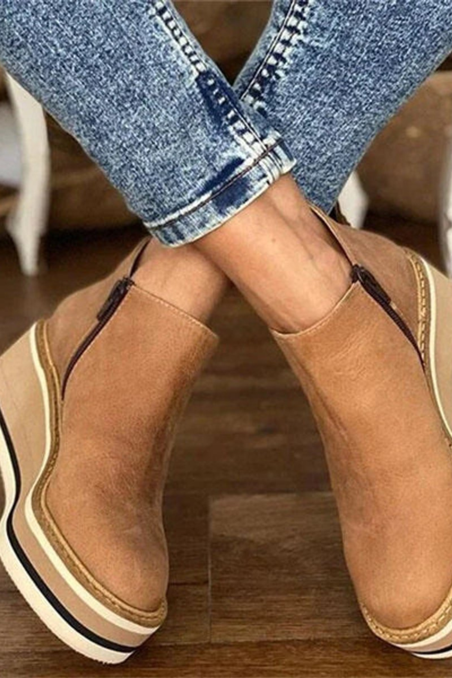 Women's Platform Ankle Boots with Side Zip Wedge Heel