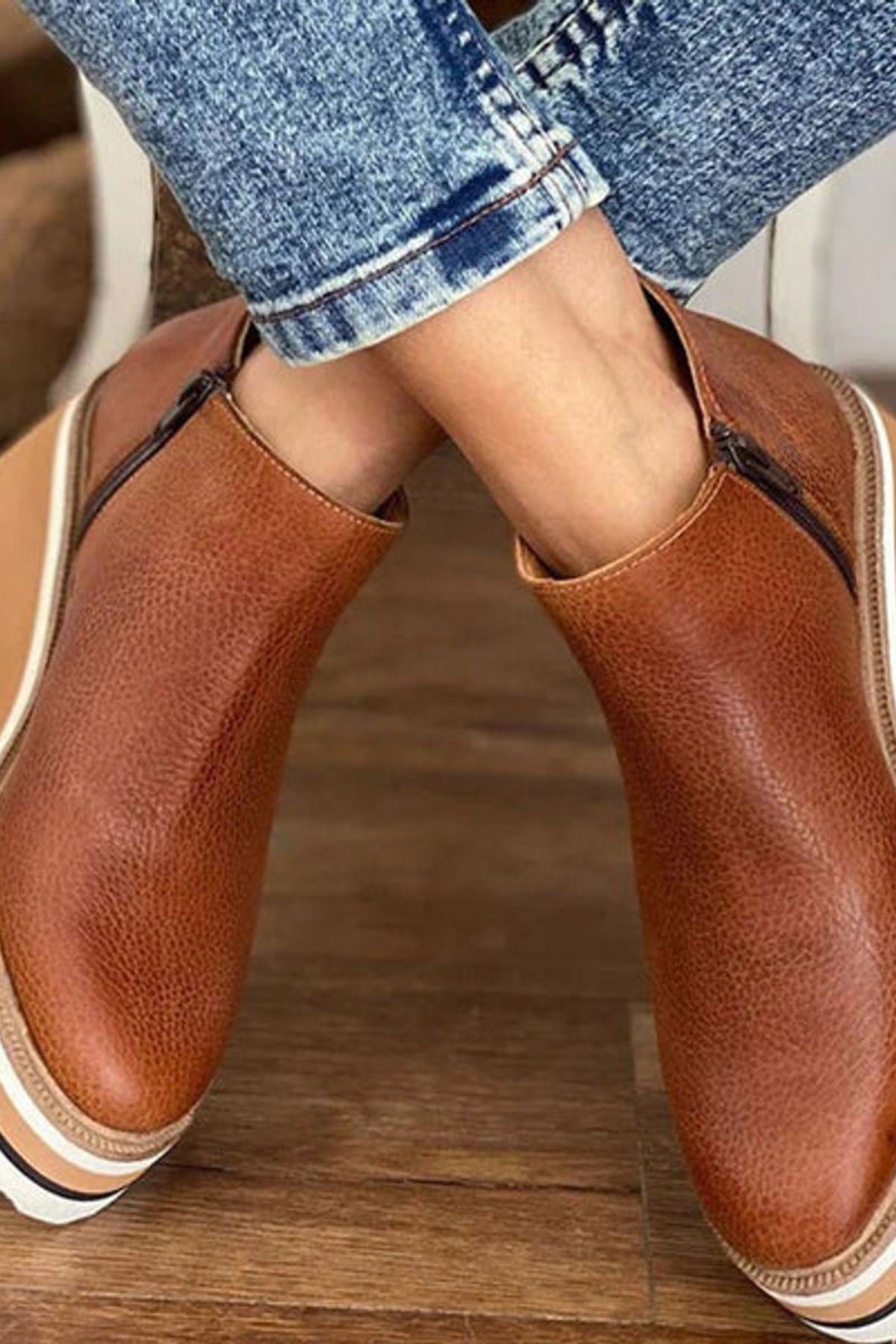 Women's Platform Ankle Boots with Side Zip Wedge Heel