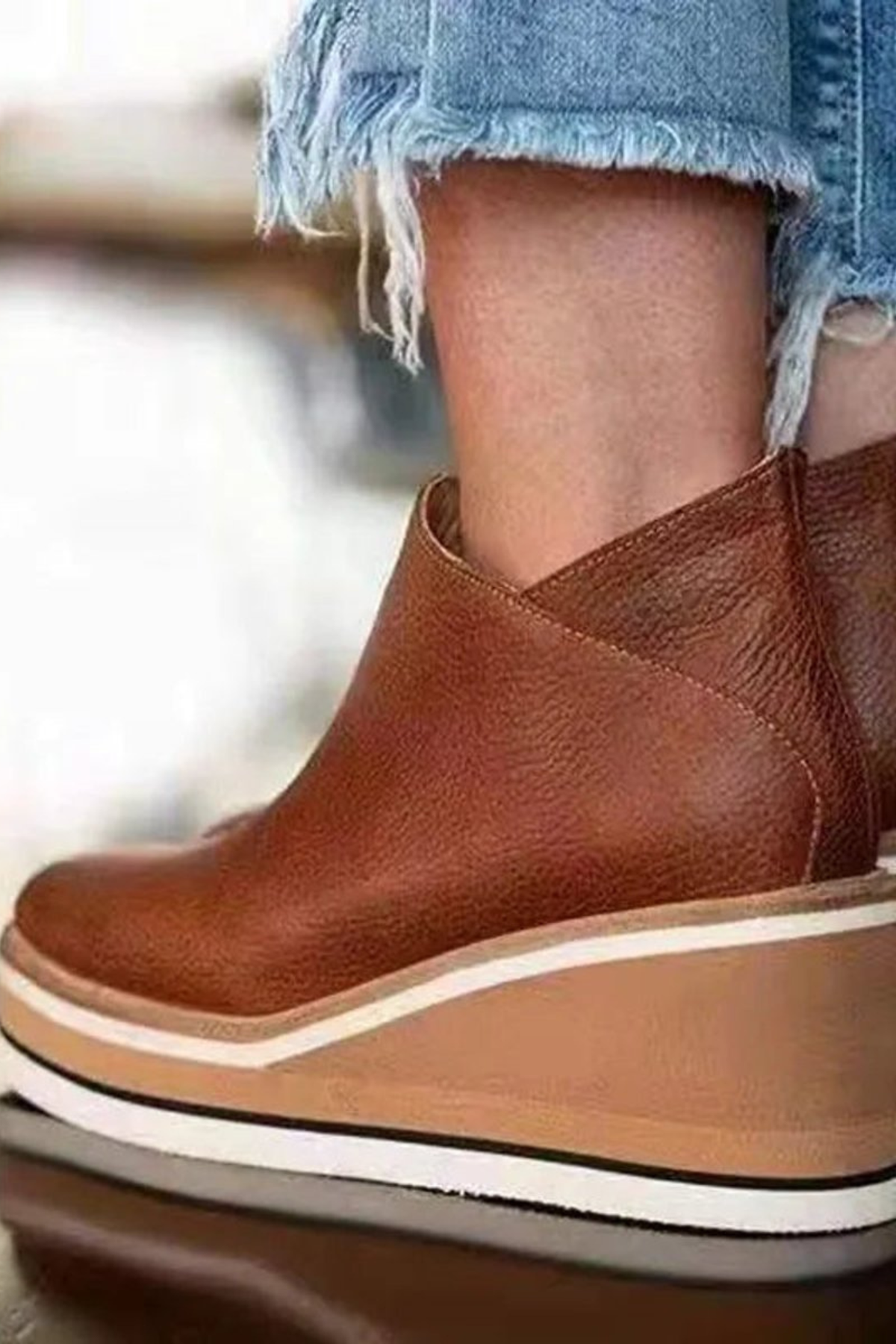 Women's Platform Ankle Boots with Side Zip Wedge Heel