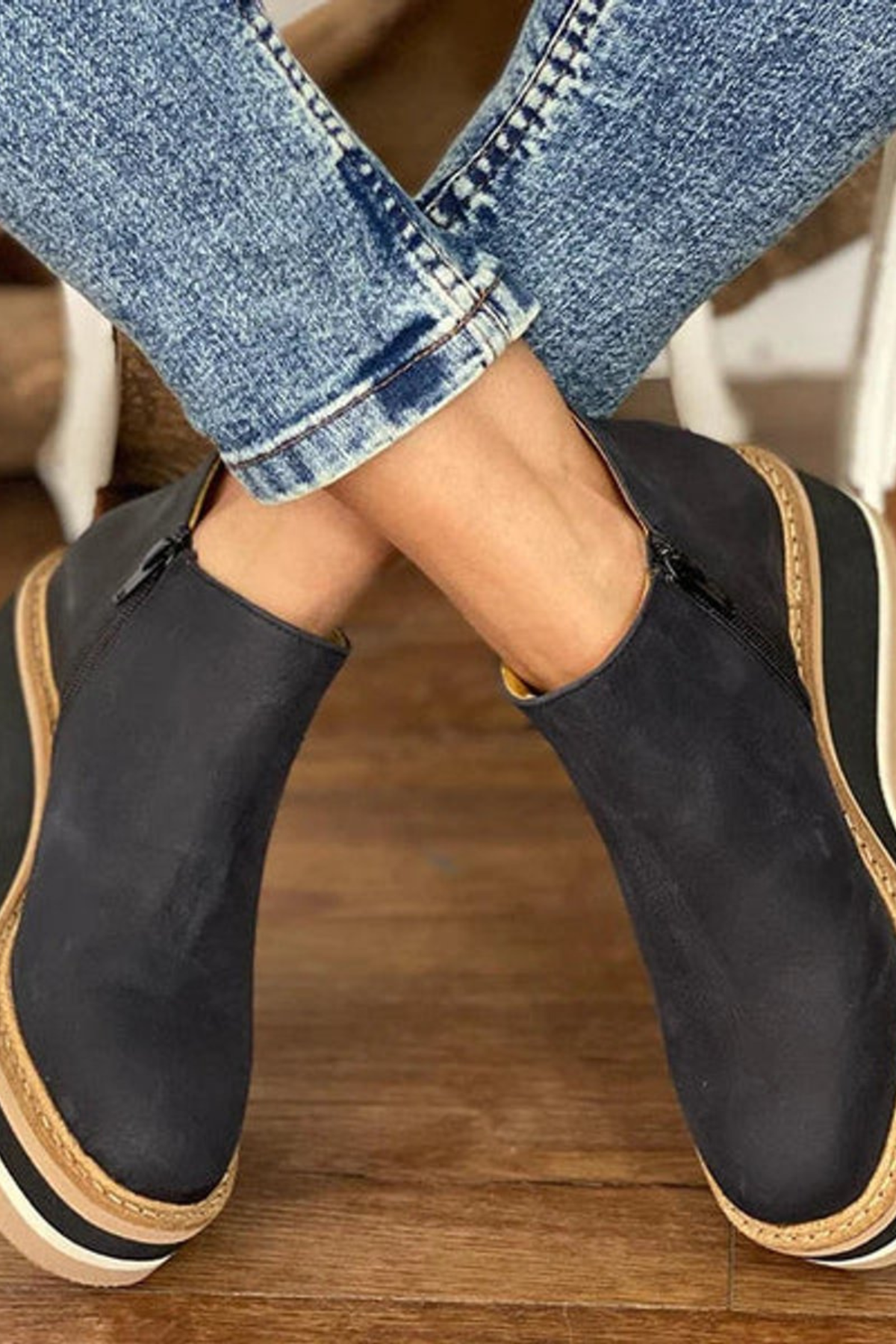 Women's Platform Ankle Boots with Side Zip Wedge Heel