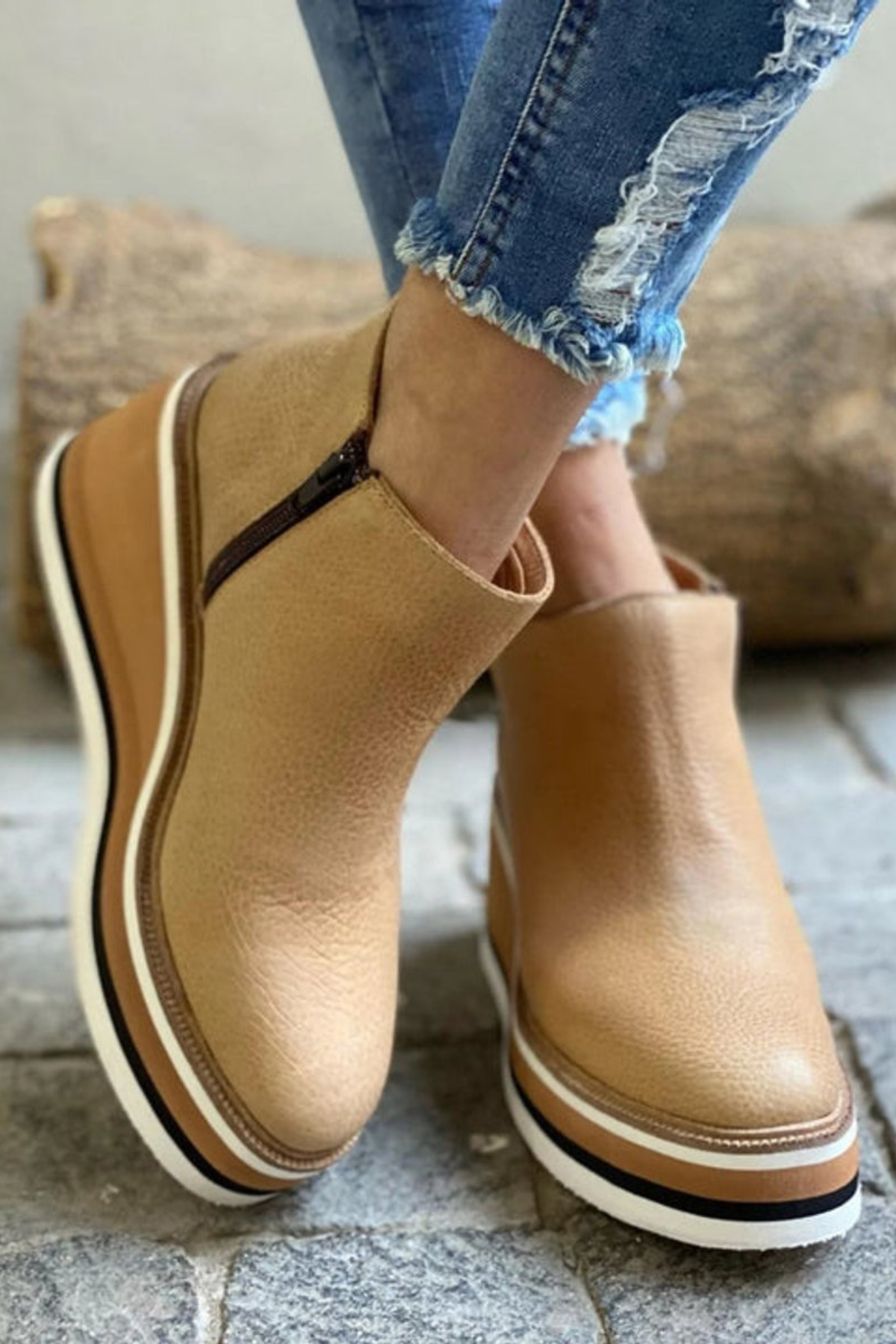 Women's Platform Ankle Boots with Side Zip Wedge Heel