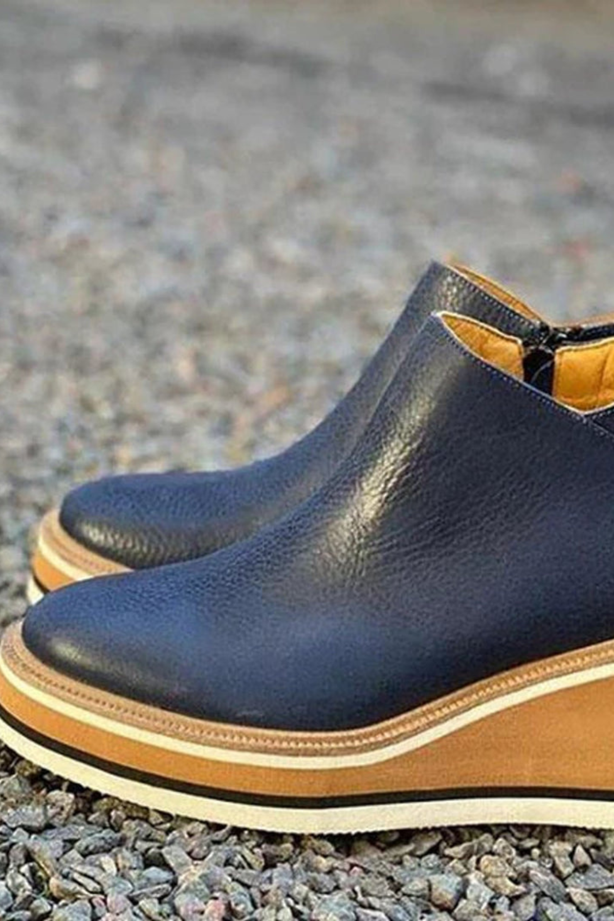 Women's Platform Ankle Boots with Side Zip Wedge Heel