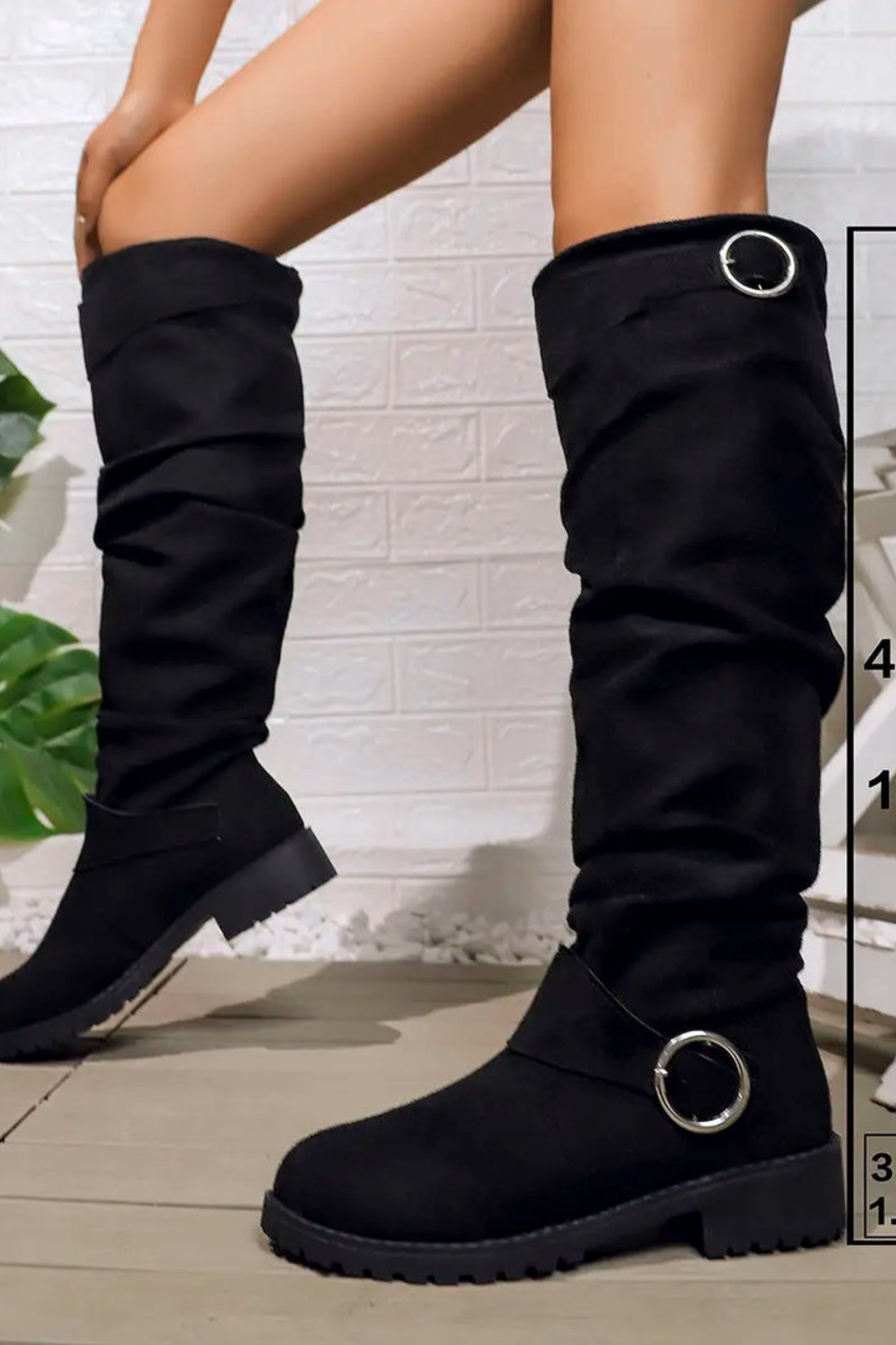 Women's Slouchy Knee High Boots with Buckle Low Heel