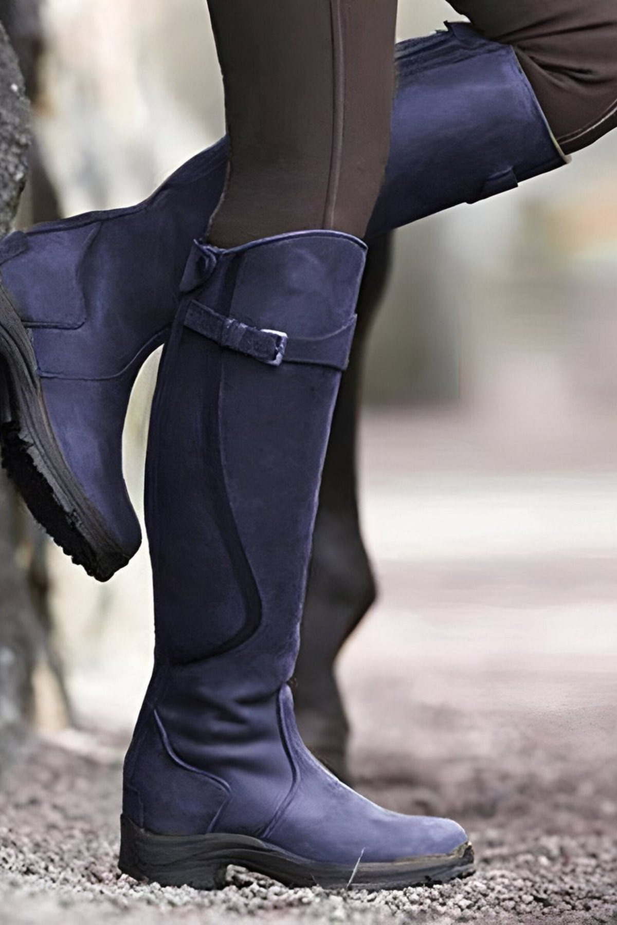Women's Knee High Riding Boots with Buckle Low Heel