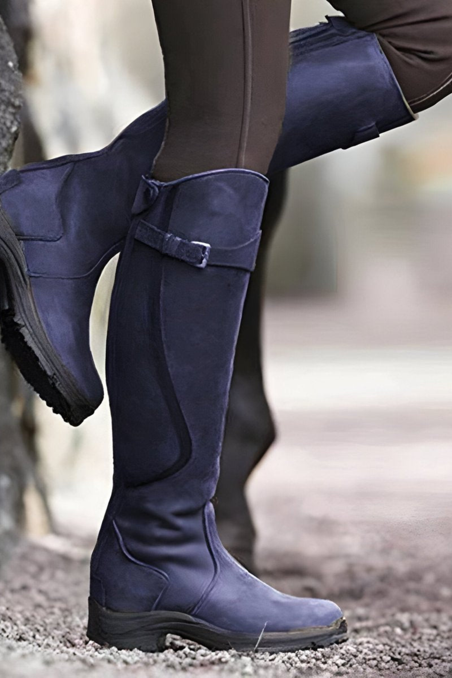 Women's Knee High Riding Boots with Buckle Low Heel