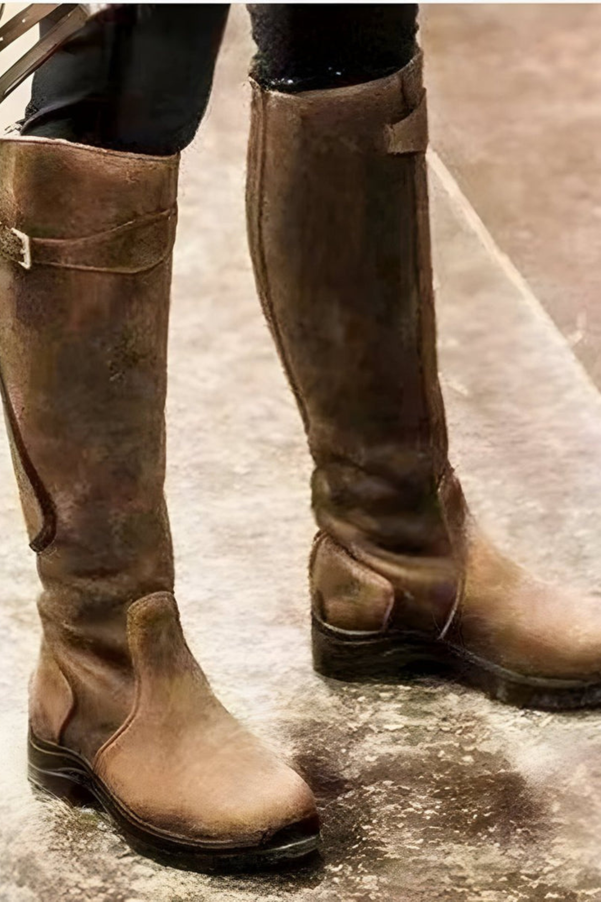 Women's Knee High Riding Boots with Buckle Low Heel