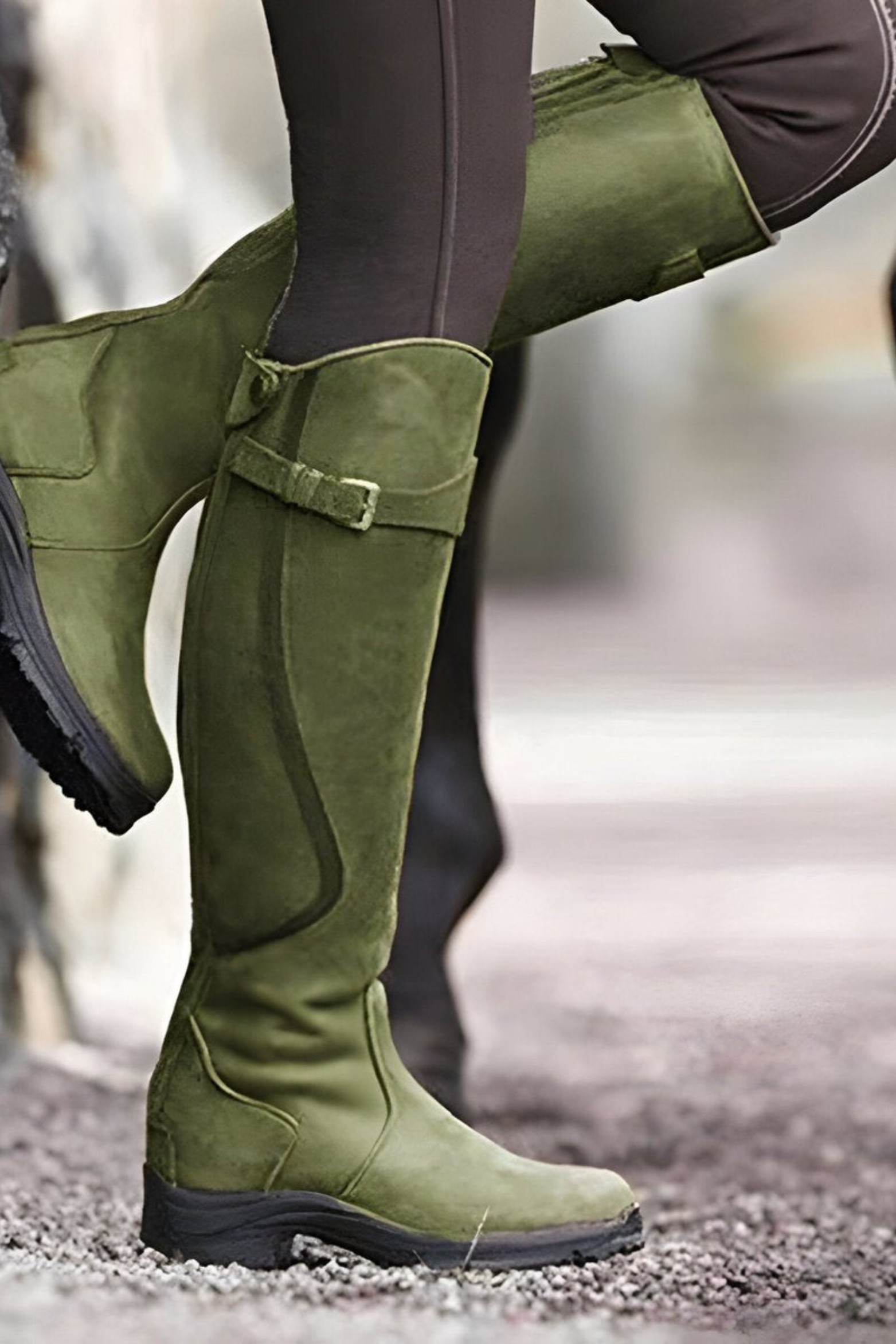 Women's Knee High Riding Boots with Buckle Low Heel