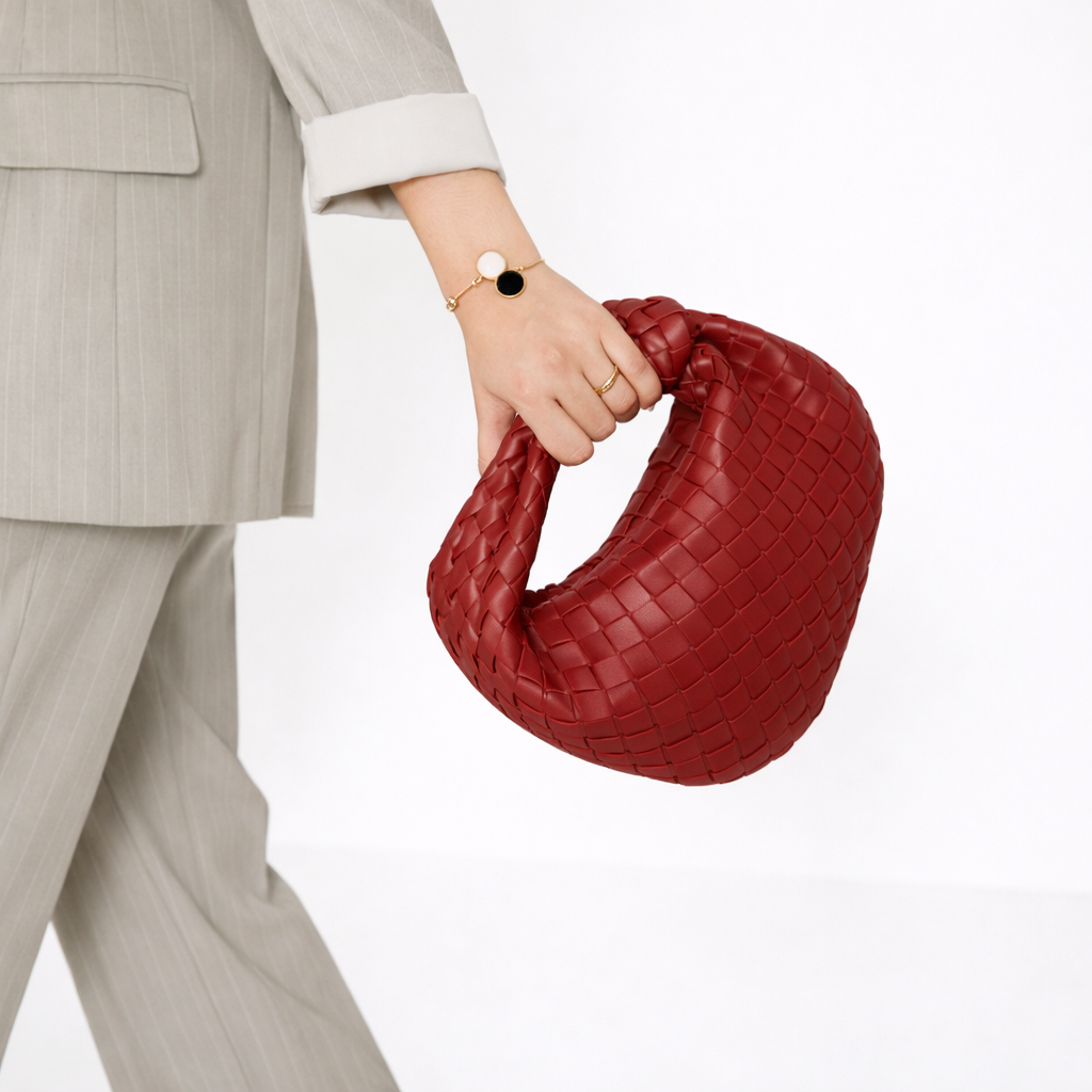 Knot Handle Bag – Woven Vegan Leather Shoulder Bag