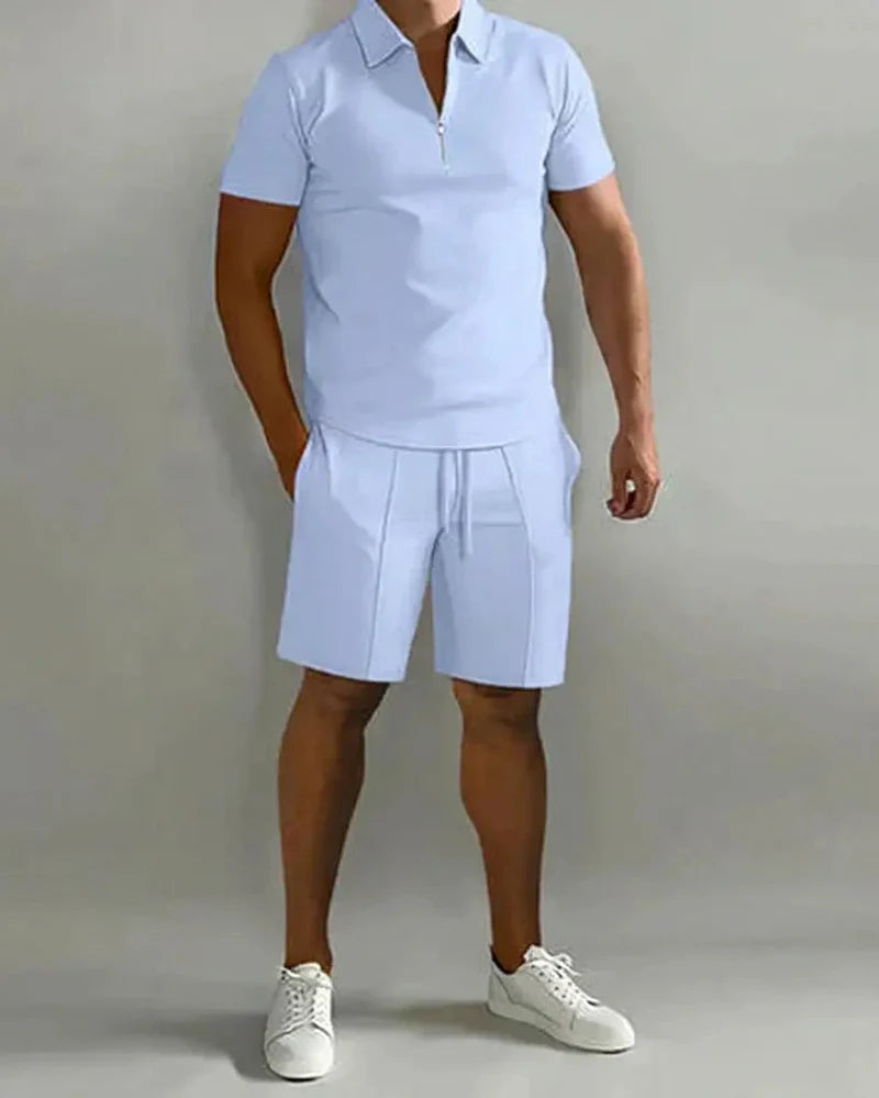 The Barbaresco Men's Zip Polo Shirt and Tailored Shorts Set
