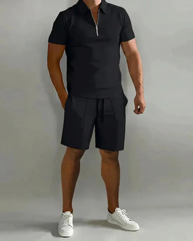 The Barbaresco Men's Zip Polo Shirt and Tailored Shorts Set