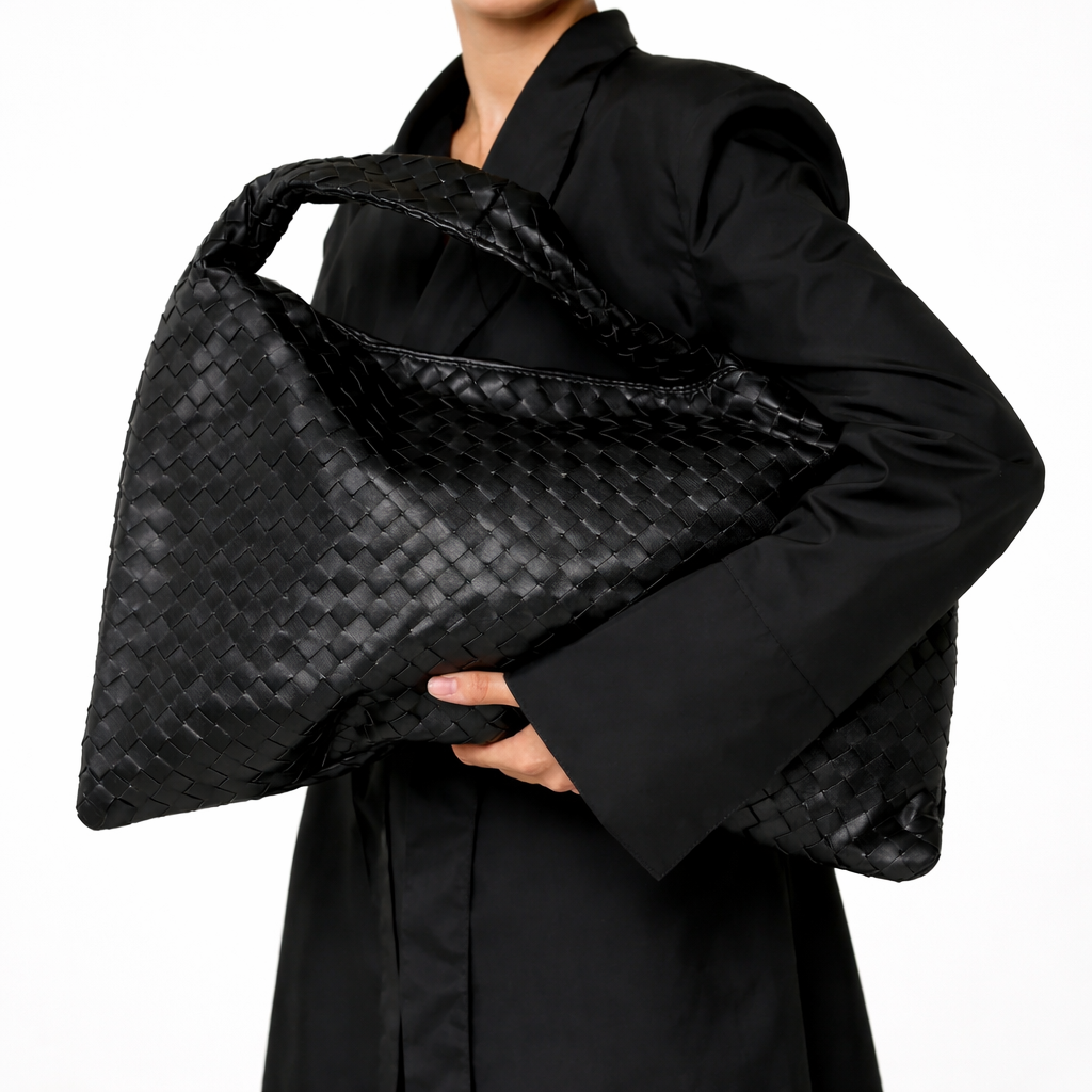 Woven Shoulder Bag – Vegan Leather Everyday Tote Bag
