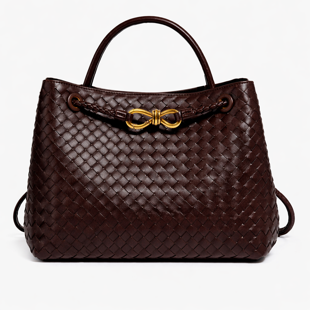 Woven Tote Bag – Soft Vegan Leather Shoulder Bag