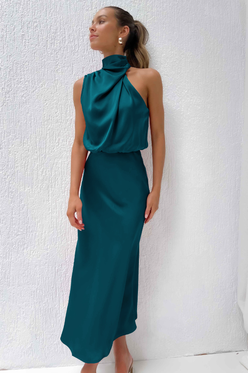 Women's Angled Neckline Gown in Six Shades