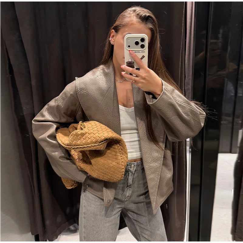 Women's Cropped Bomber Jacket – Grey Suede Jacket