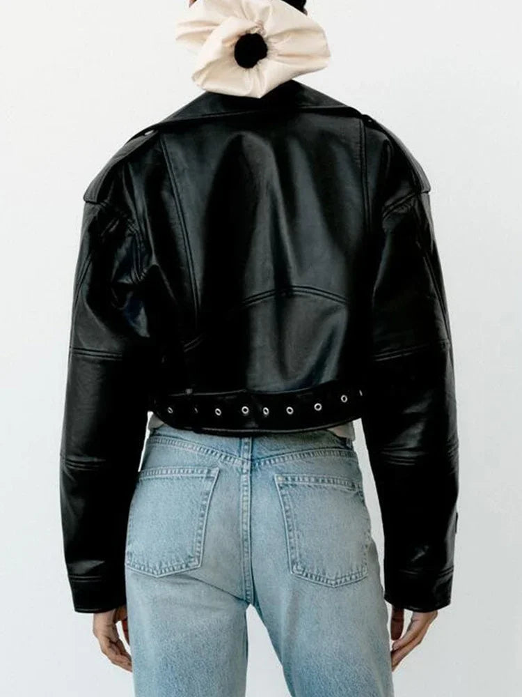 Women's Cropped Jacket – Black Vintage Biker Style