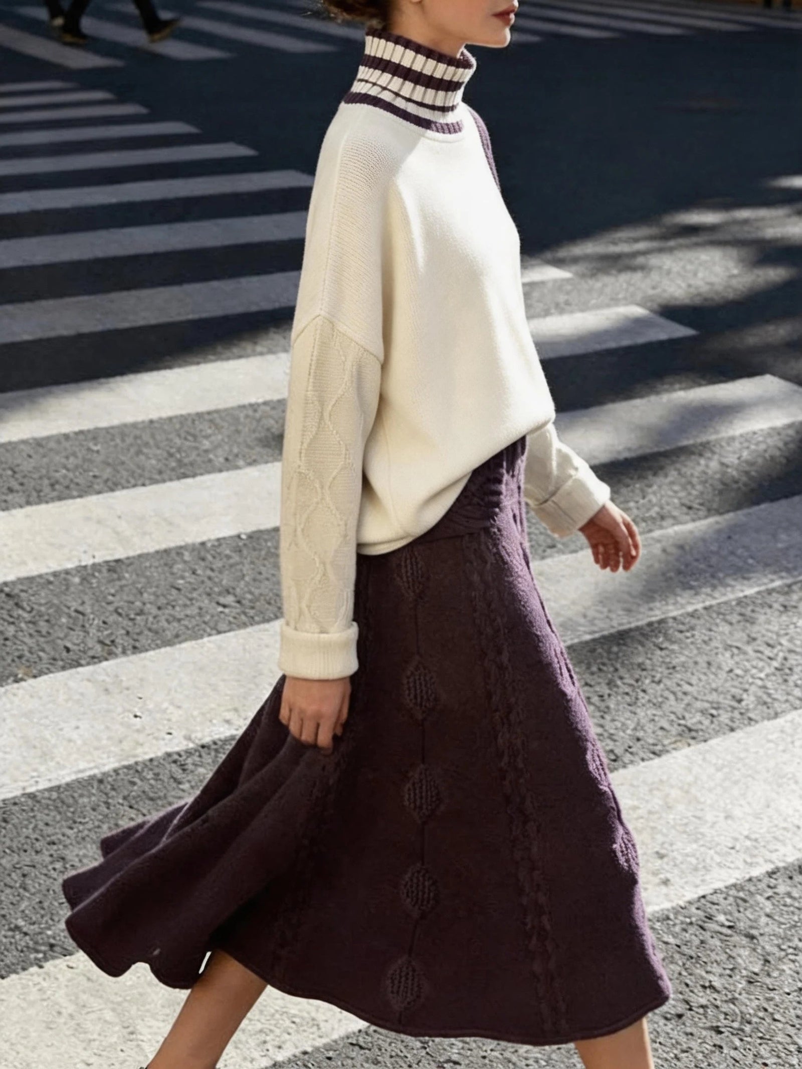 Women's Co-ord Set – Colour Block Roll Neck Jumper & Skirt
