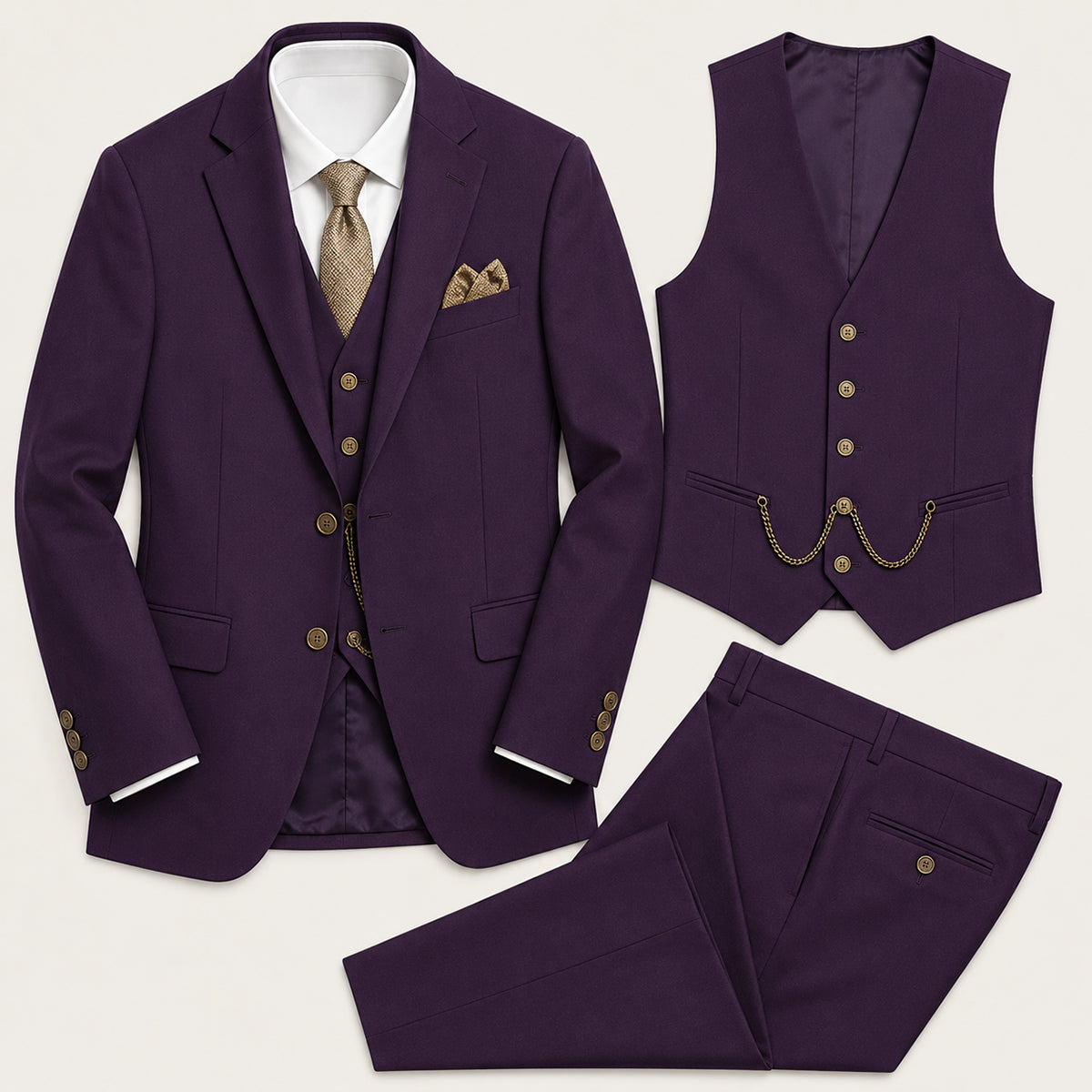 The Oakmont Men’s Classic Elegant Wedding 3 Piece Slim Fit Suit Set
