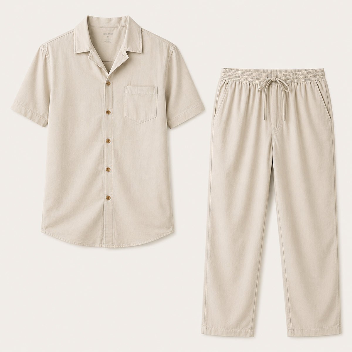 The Morzine Men’s 2 Piece Casual Button Down Set – Linen Shirt and Trousers