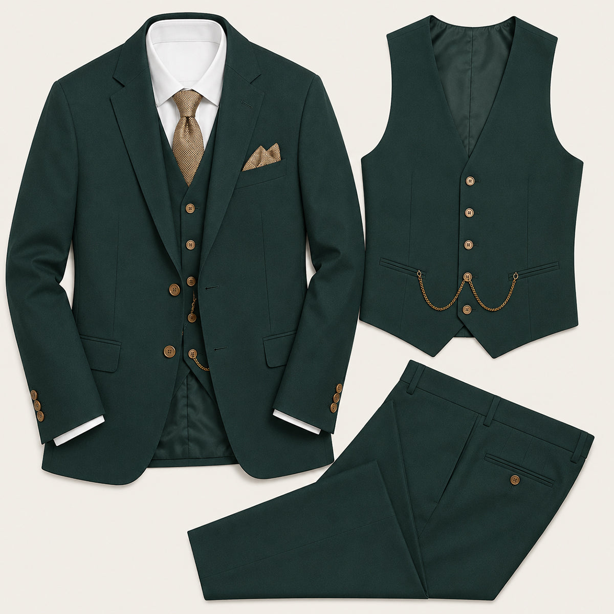 The Oakmont Men’s Classic Elegant Wedding 3 Piece Slim Fit Suit Set