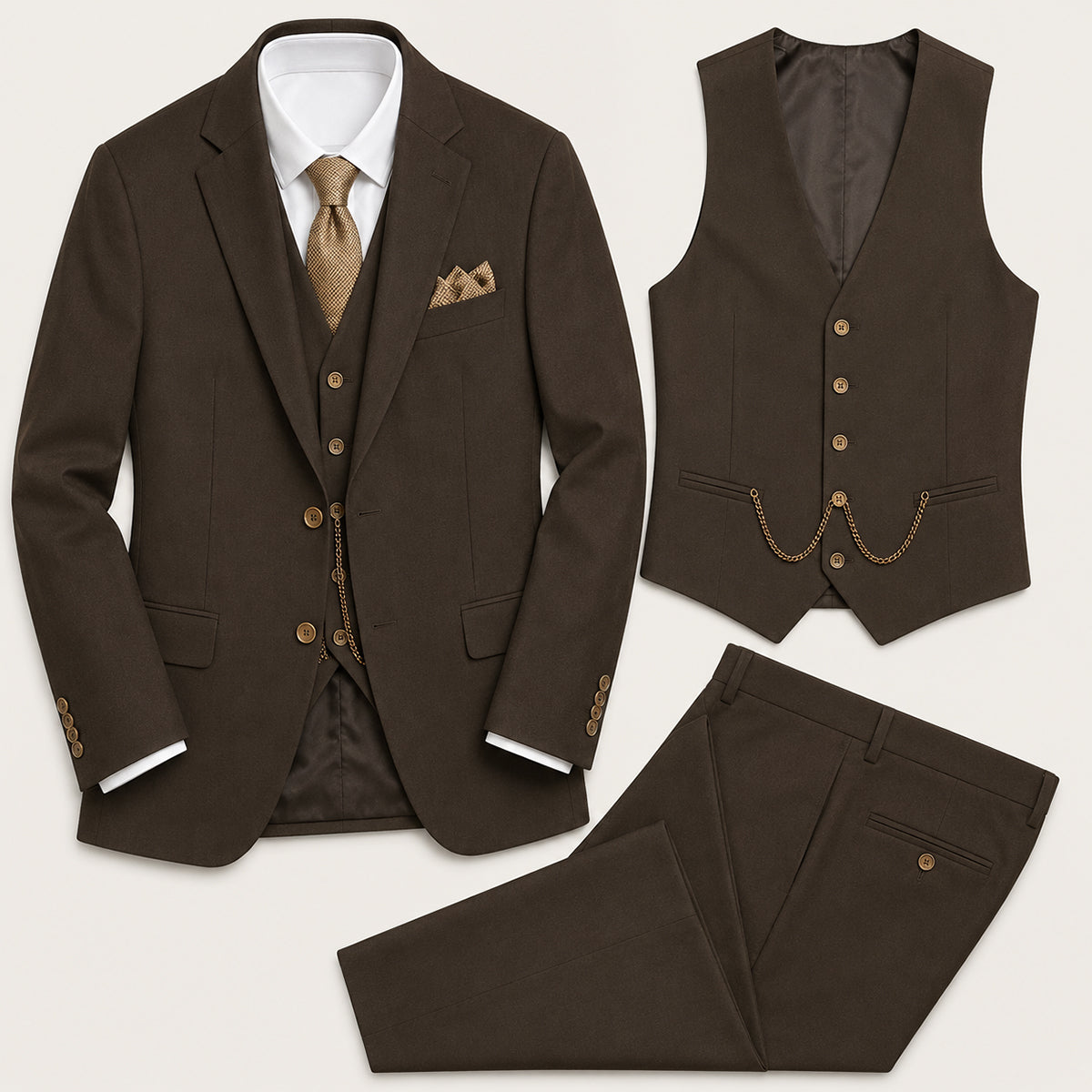 The Oakmont Men’s Classic Elegant Wedding 3 Piece Slim Fit Suit Set