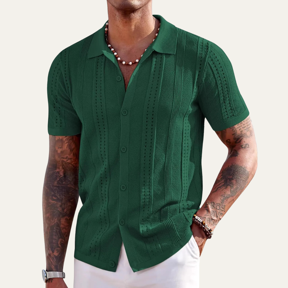 The Grenoble Men’s Button Up Casual Summer Knit Shirt