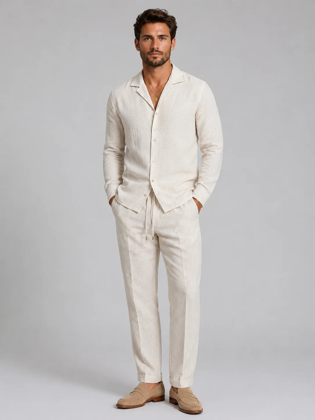 The Asti Men's Breathable Fit Linen Shirt and Trouser Set