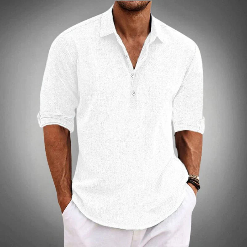 The Volterra Men's Relaxed Fit Linen Henley Shirt