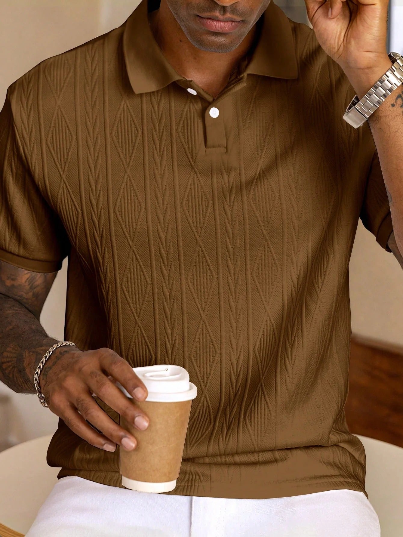 The Woodstock Men's Textured Knit Polo Shirt