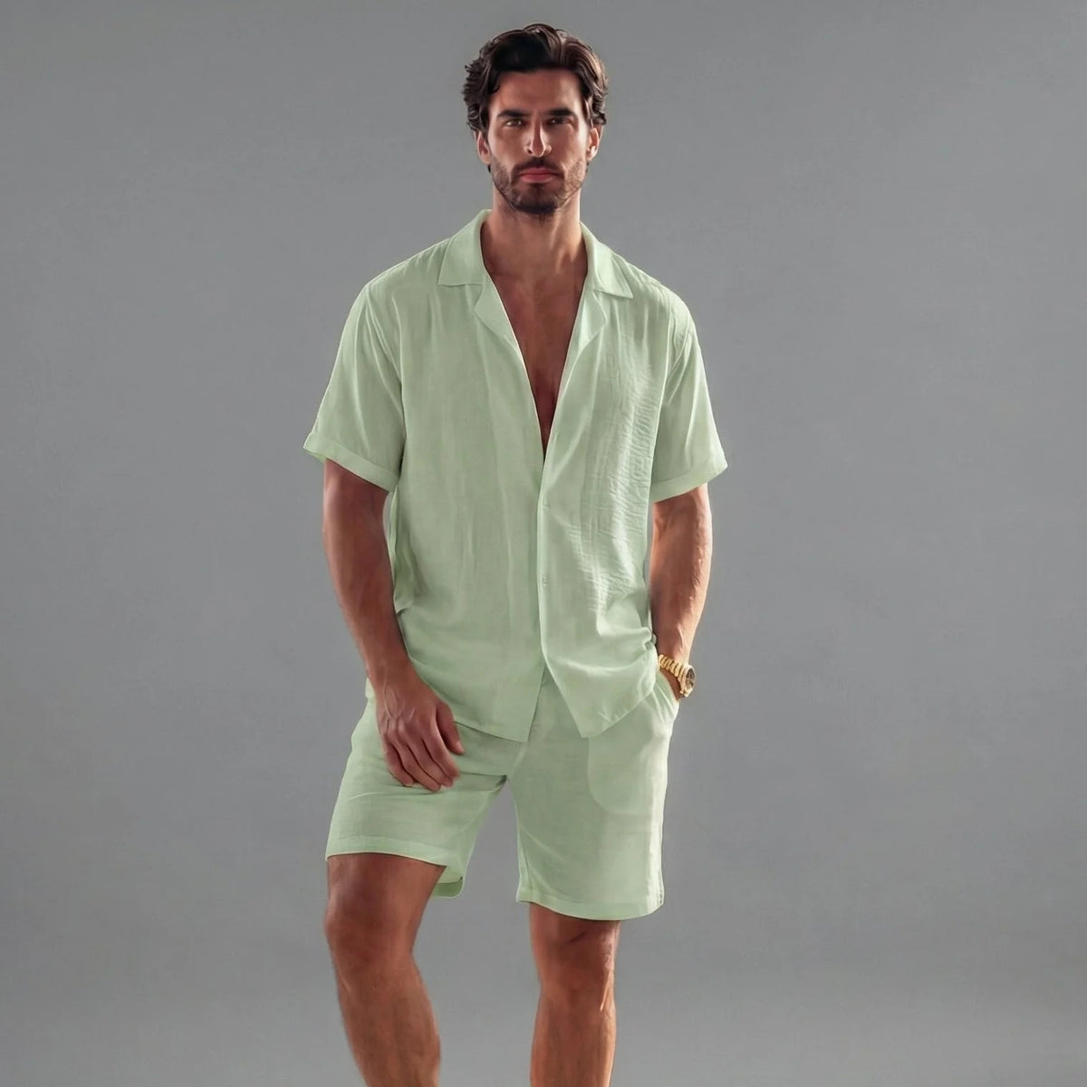 The Perugia Men's Casual Linen Shirt & Shorts Summer Set