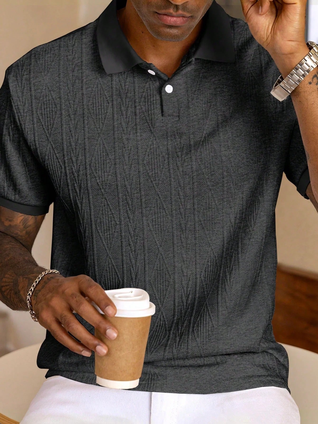 The Woodstock Men's Textured Knit Polo Shirt