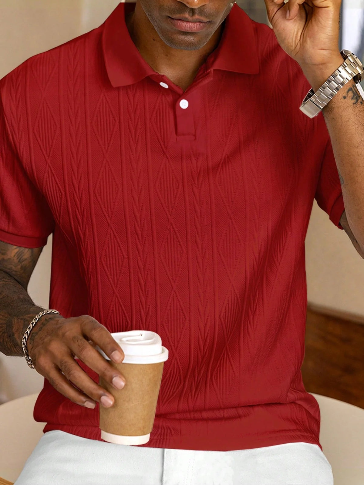 The Woodstock Men's Textured Knit Polo Shirt