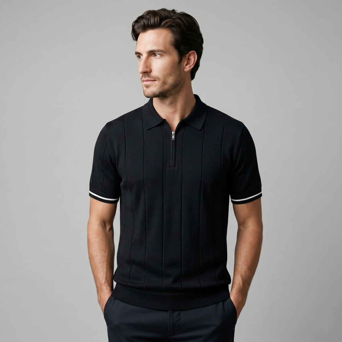 The Venezia Men's Smart Zip Neck Knit Polo Shirt