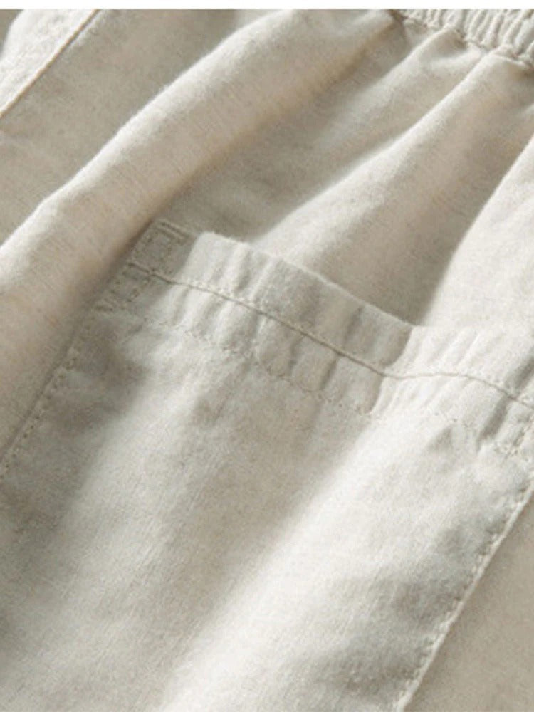 The Alghero Men's Trendy Collar Linen Shirt & Drawstring Trousers Set