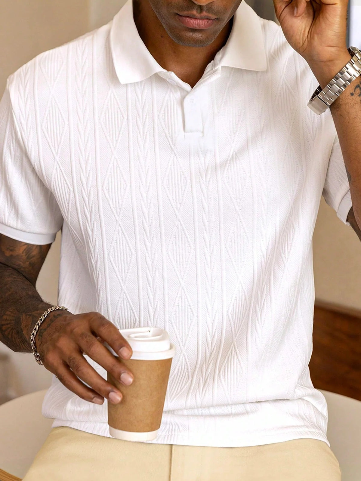The Woodstock Men's Textured Knit Polo Shirt