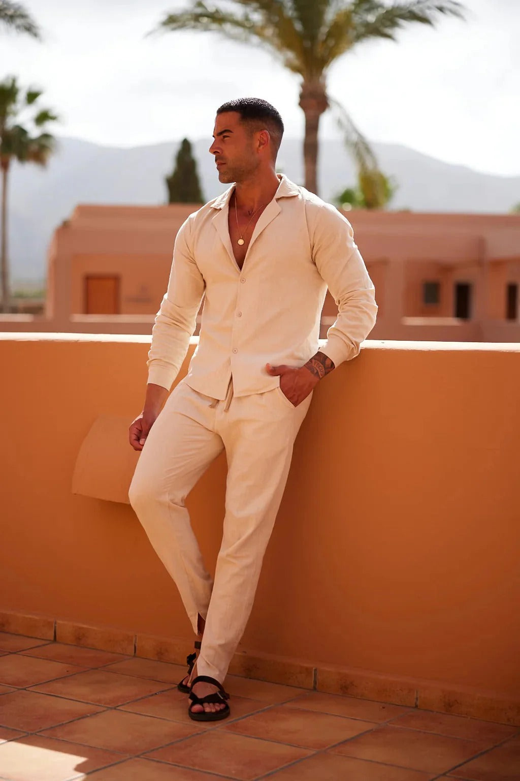 The Villa Como Men's Premium Linen Shirt & Drawstring Pants Set