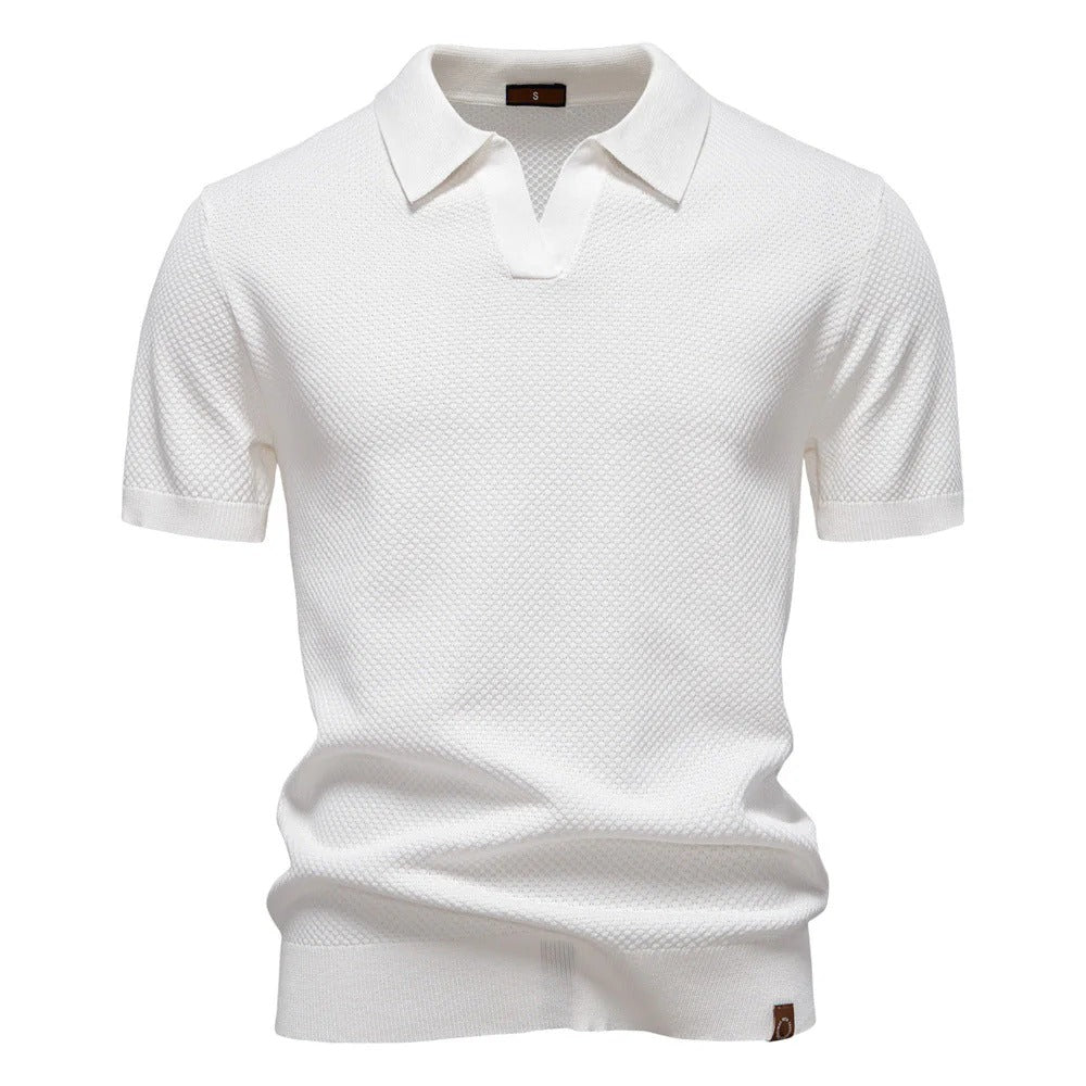 The Oakland Hills Men's Textured Knit Open Collar Polo Shirt