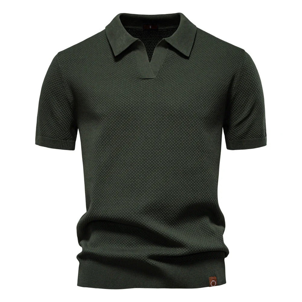The Oakland Hills Men's Textured Knit Open Collar Polo Shirt