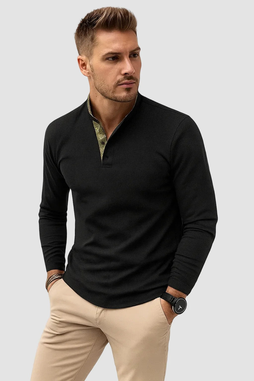 The Toscana Men's Breathable Long Sleeve Henley Polo Shirt