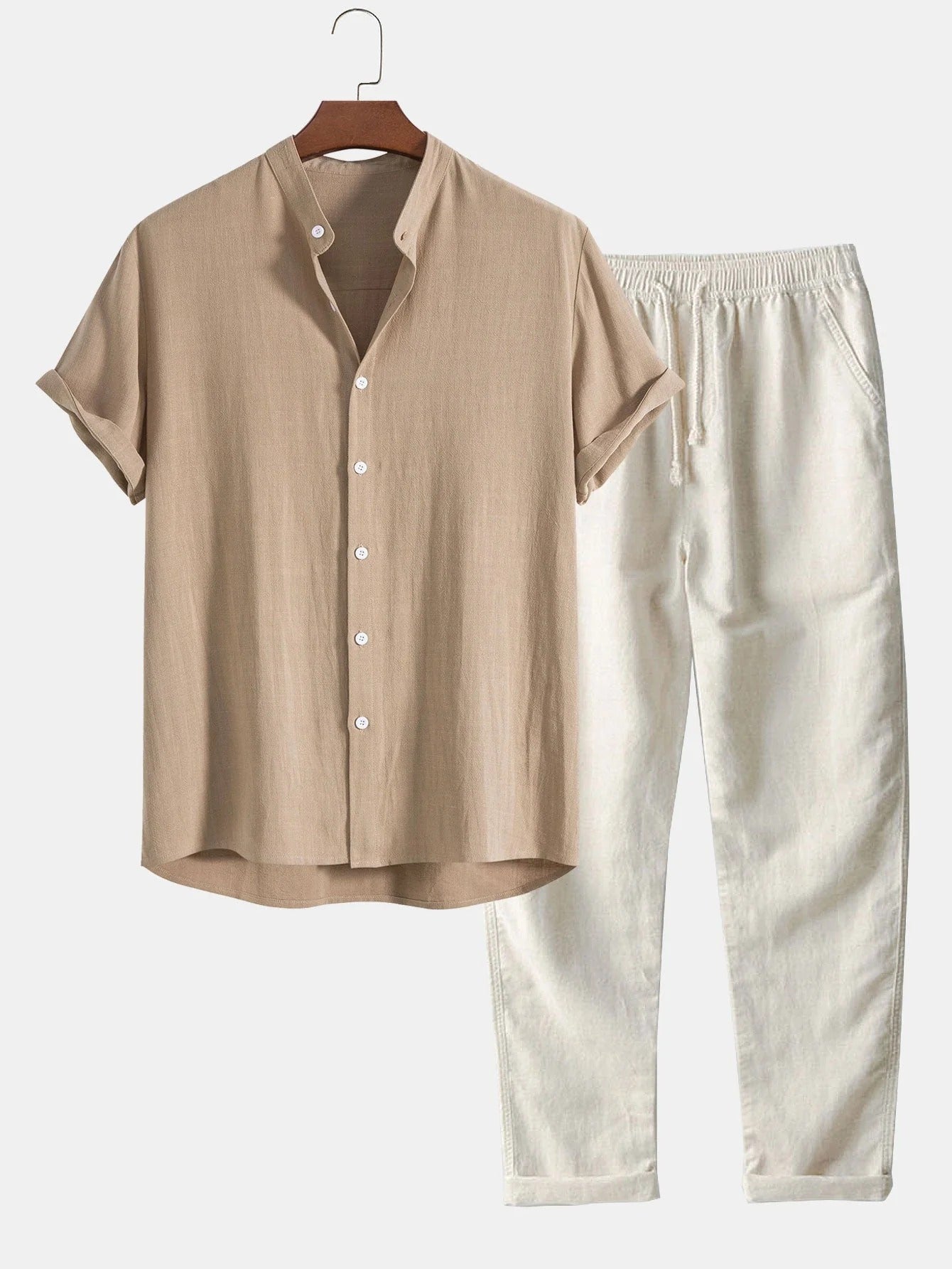 The Alghero Men's Trendy Collar Linen Shirt & Drawstring Trousers Set