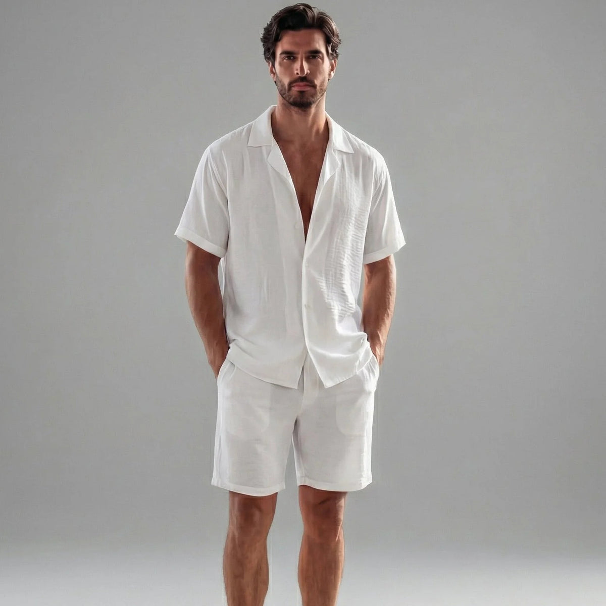 The Perugia Men's Casual Linen Shirt & Shorts Summer Set