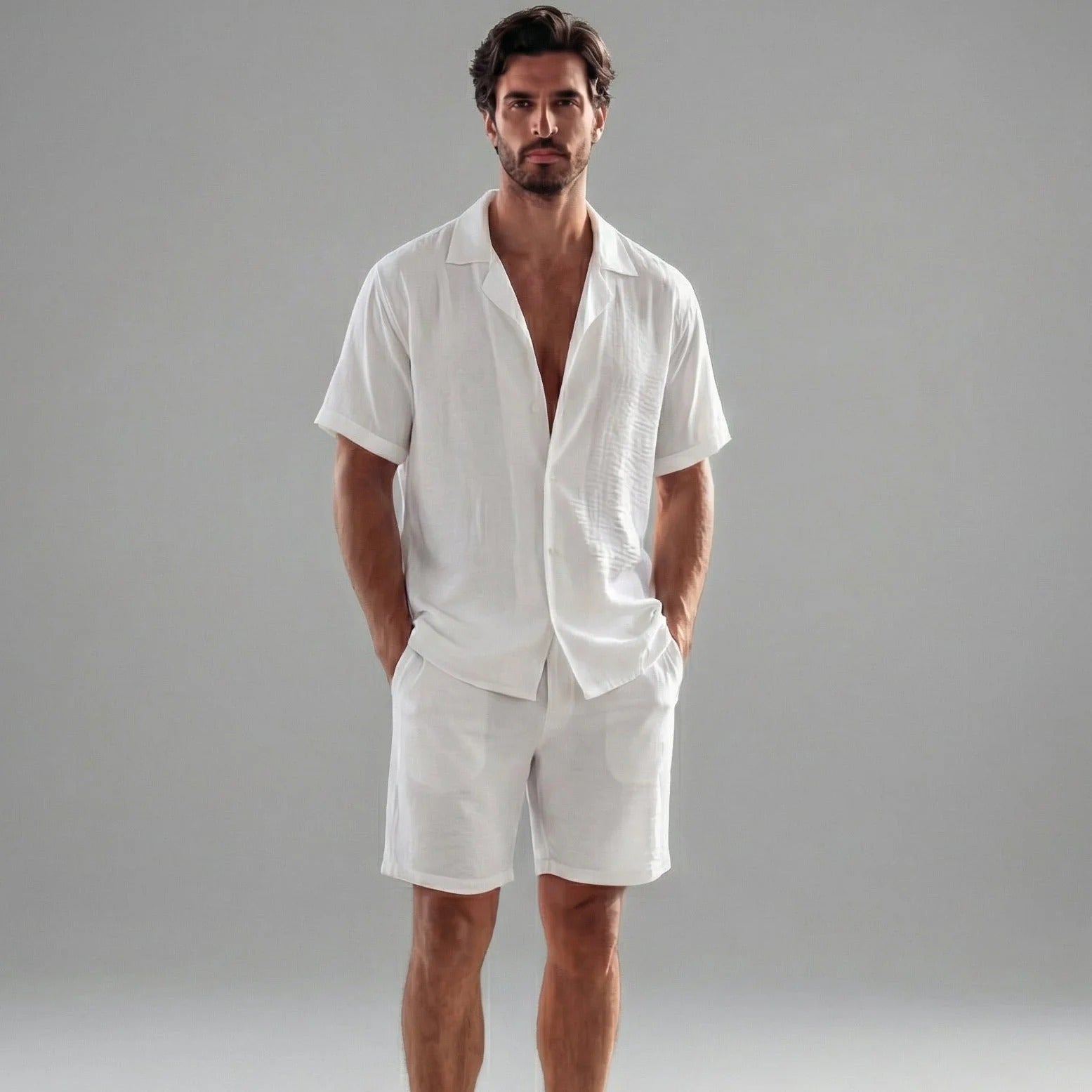 The Perugia Men's Casual Linen Shirt & Shorts Summer Set