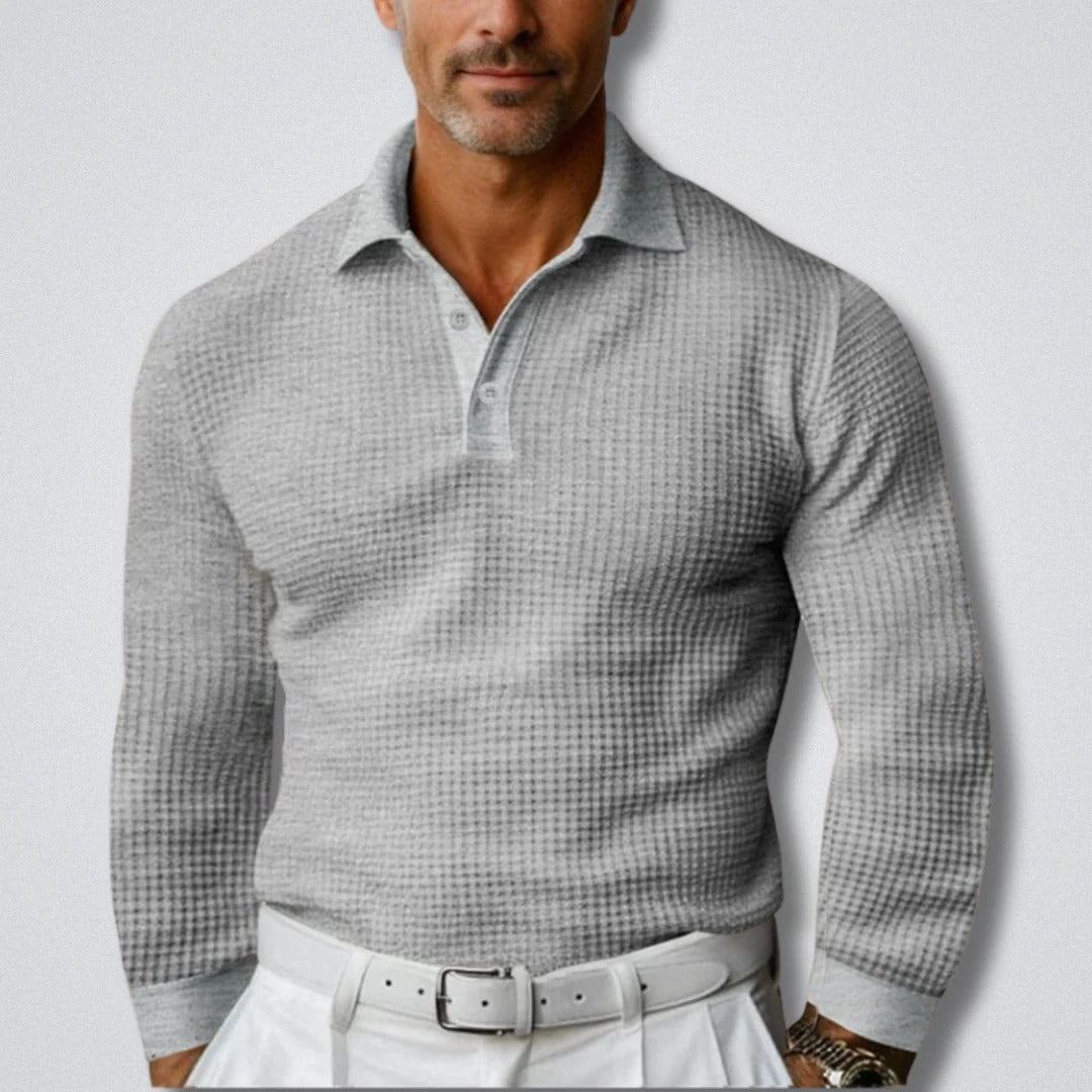 The Navona Men's Casual Long Sleeve Knit Polo Shirt