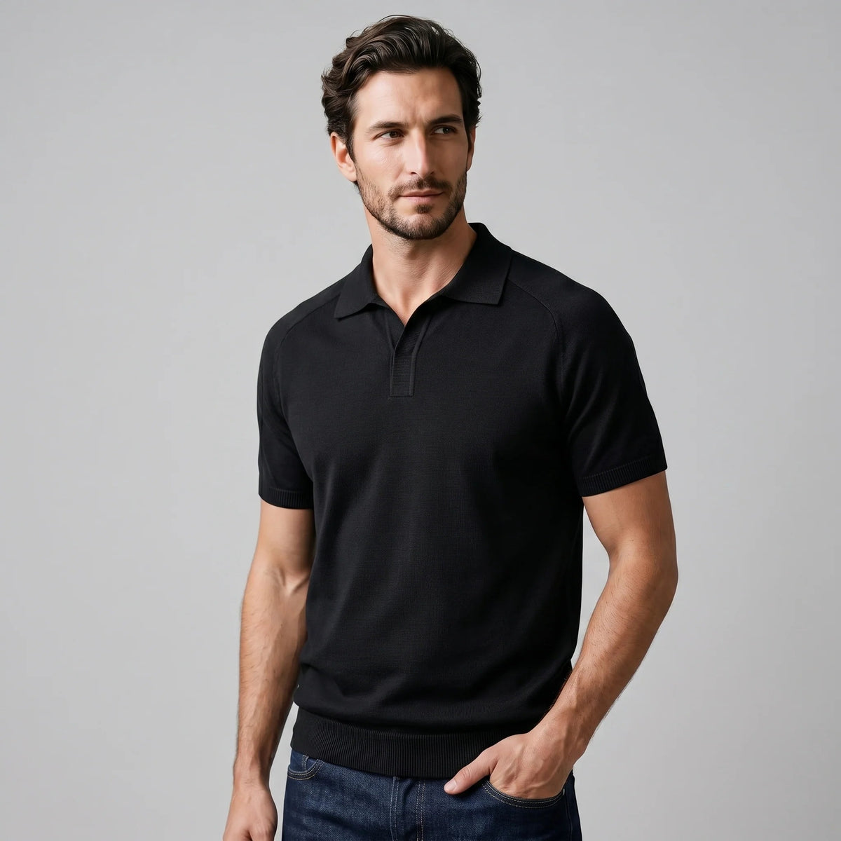 The Venetian Men's Smart Casual Knit Open Collar Polo Shirt